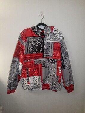 Patchwork Bandana Quarter Zip Winbreaker Red, Gray & Black Size 2x